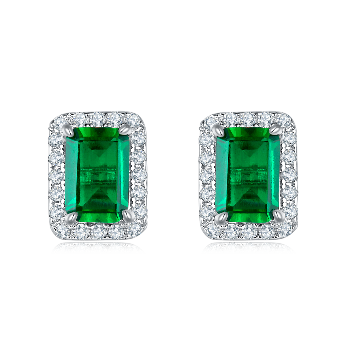 2.0 CT (6x4mm) Emerald Cut Lab-Grown Colored Gemstone Earrings in White Gold Plated Sterling Silver#0