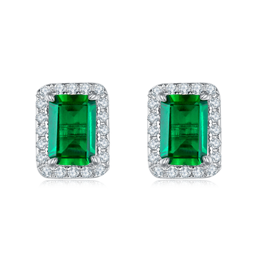2.0 CT (6x4mm) Emerald Cut Lab-Grown Colored Gemstone Earrings in White Gold Plated Sterling Silver#0