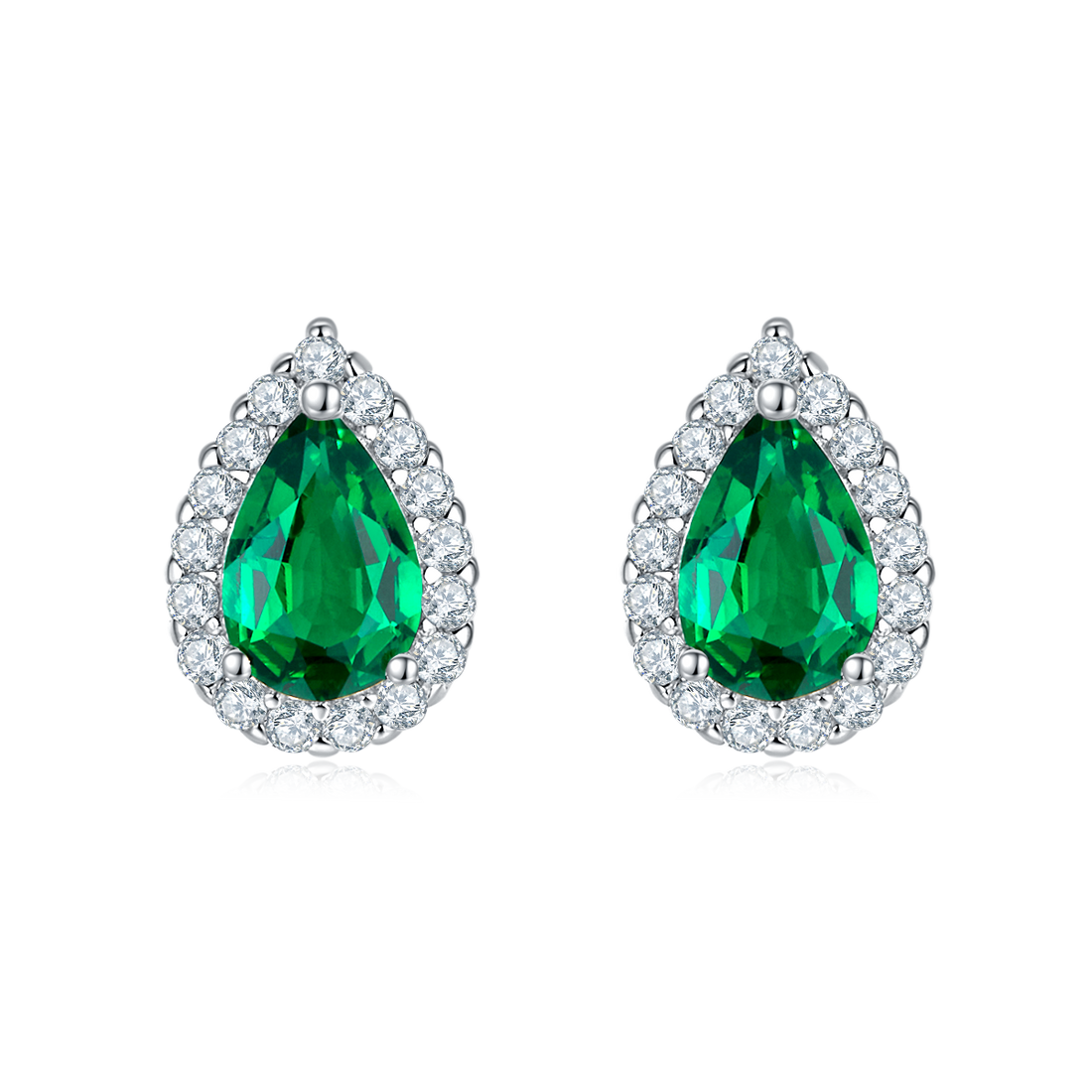 1.0 CT Pear Cut Lab-Grown Colored Gemstone Earrings in White Gold Plated Sterling Silver#0