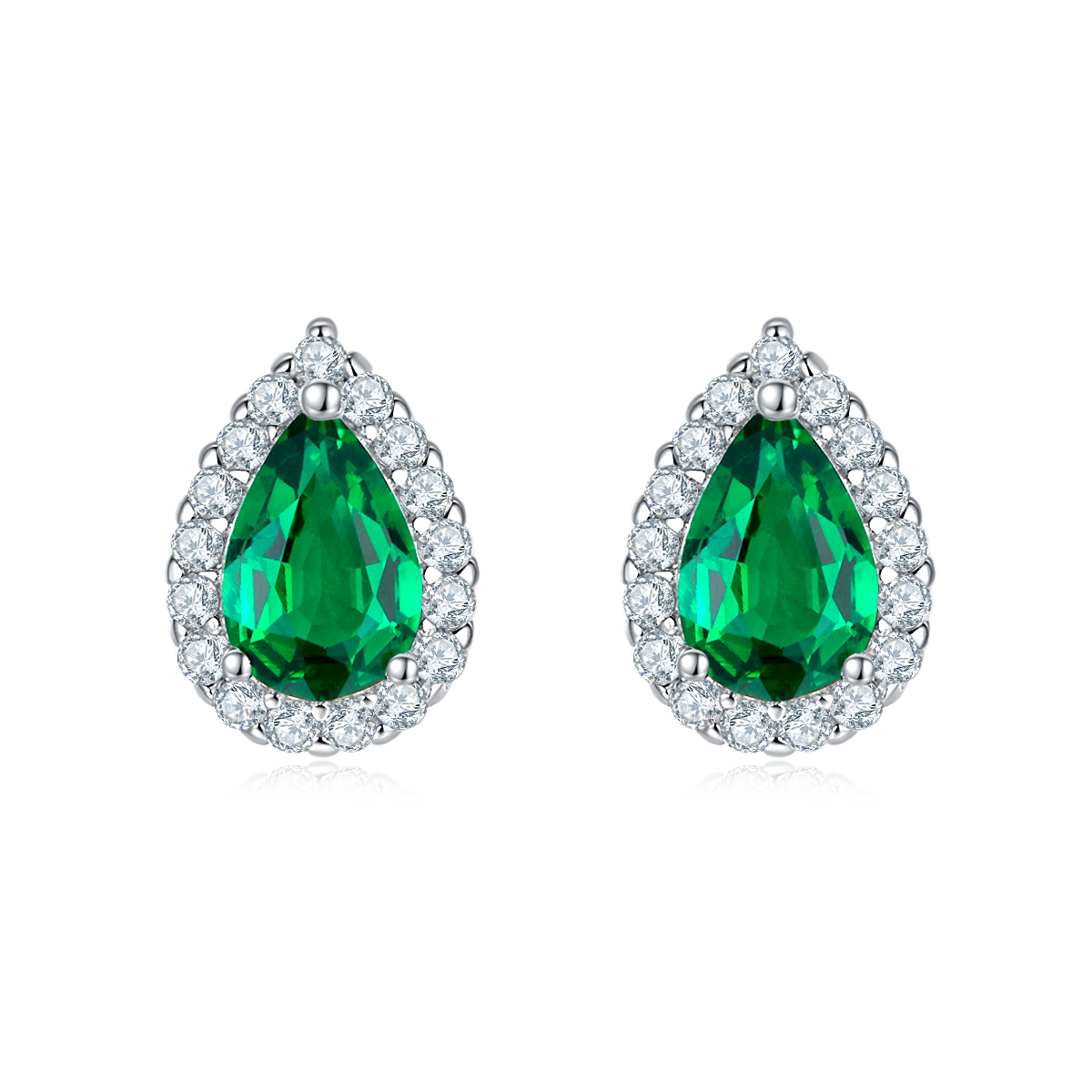 1.0 CT Pear Cut Lab-Grown Colored Gemstone Earrings in White Gold Plated Sterling Silver#0