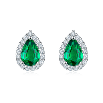 1.0 CT Pear Cut Lab-Grown Colored Gemstone Earrings in White Gold Plated Sterling Silver#0
