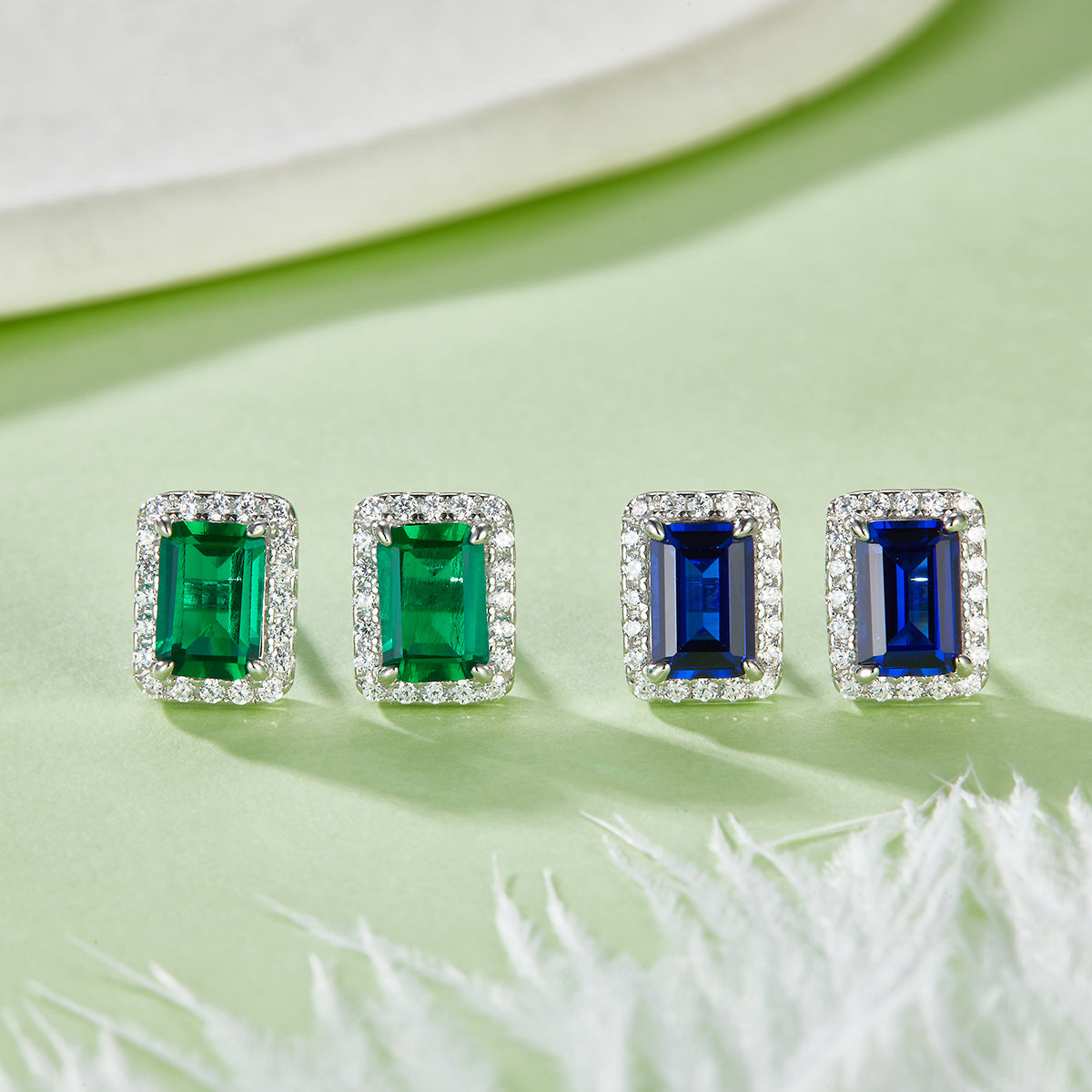 2.0 CT (6x4mm) Emerald Cut Lab-Grown Colored Gemstone Earrings in White Gold Plated Sterling Silver#4