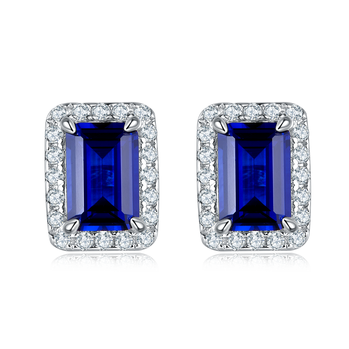 2.0 CT (6x4mm) Emerald Cut Lab-Grown Colored Gemstone Earrings in White Gold Plated Sterling Silver#1