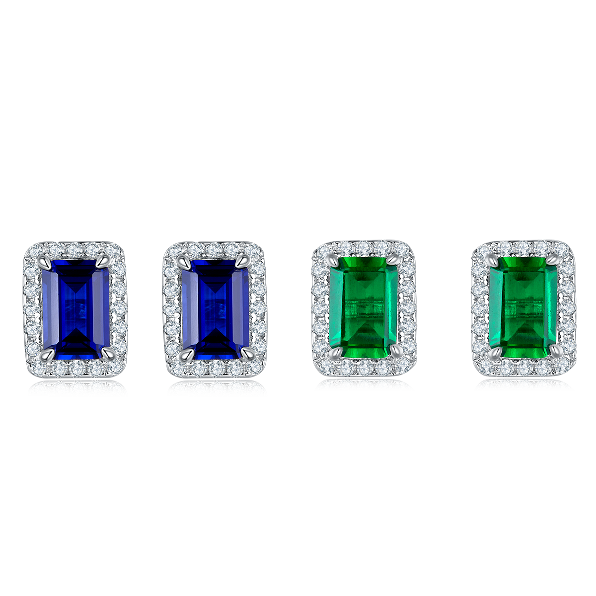 2.0 CT (6x4mm) Emerald Cut Lab-Grown Colored Gemstone Earrings in White Gold Plated Sterling Silver#3