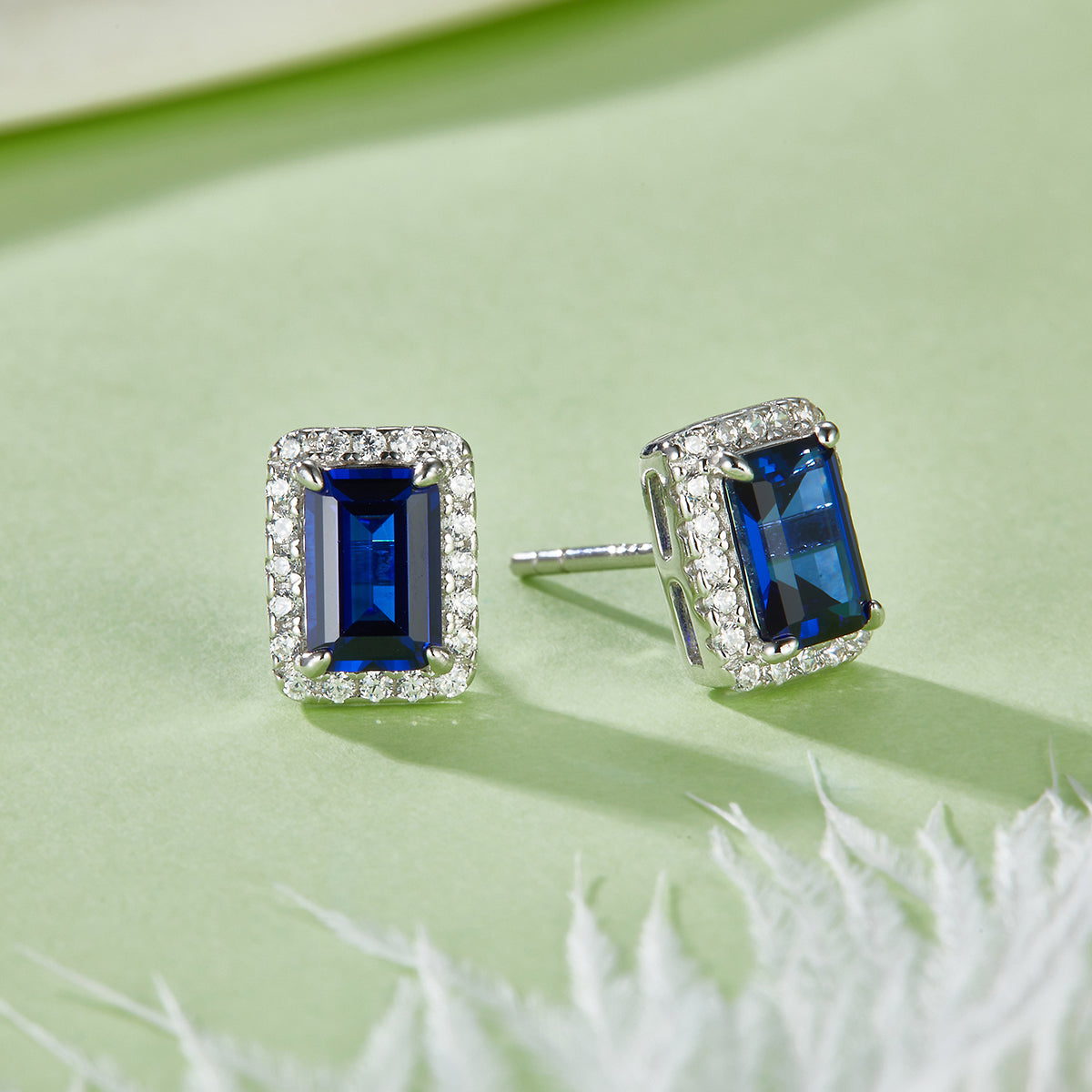 2.0 CT (6x4mm) Emerald Cut Lab-Grown Colored Gemstone Earrings in White Gold Plated Sterling Silver#5