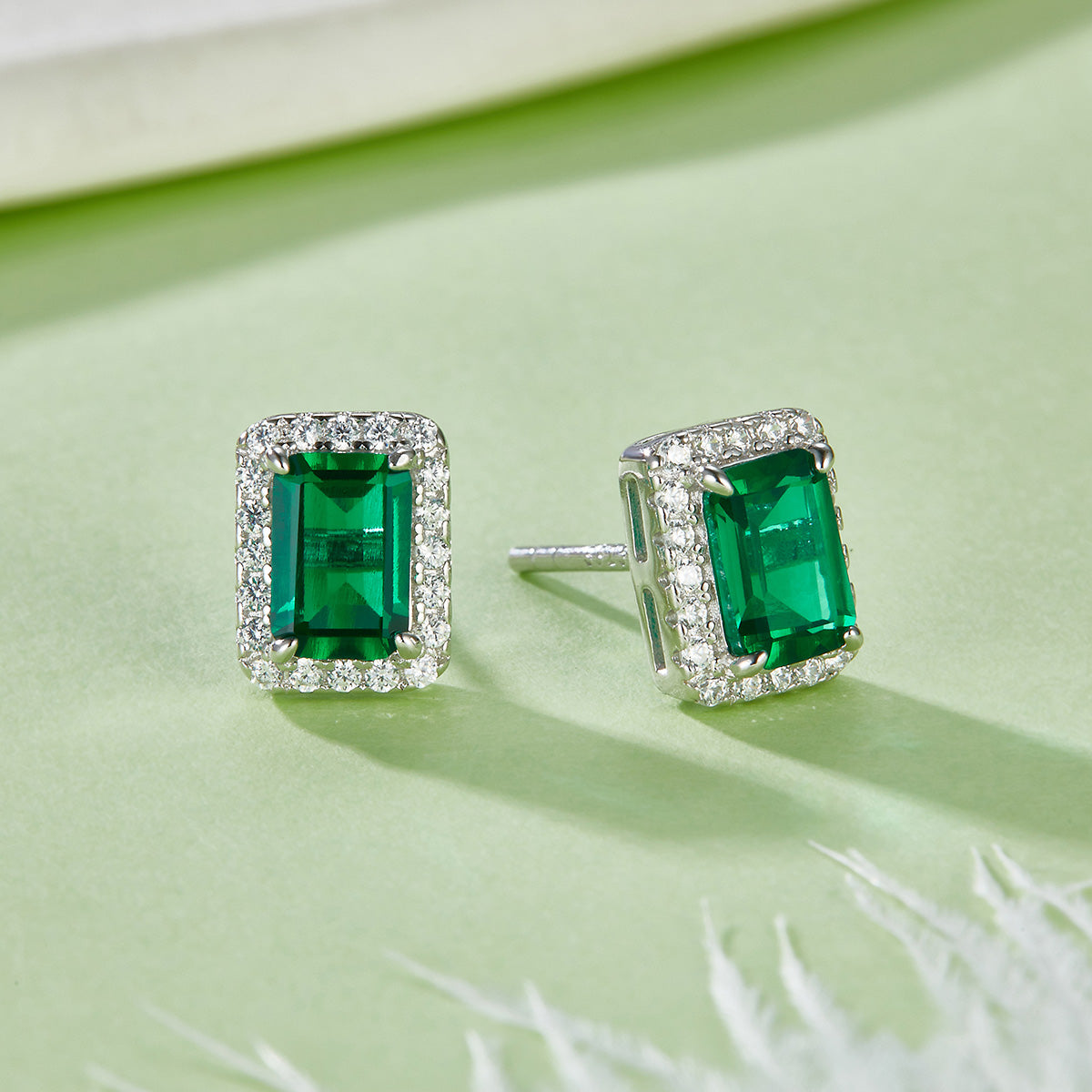 2.0 CT (6x4mm) Emerald Cut Lab-Grown Colored Gemstone Earrings in White Gold Plated Sterling Silver#6