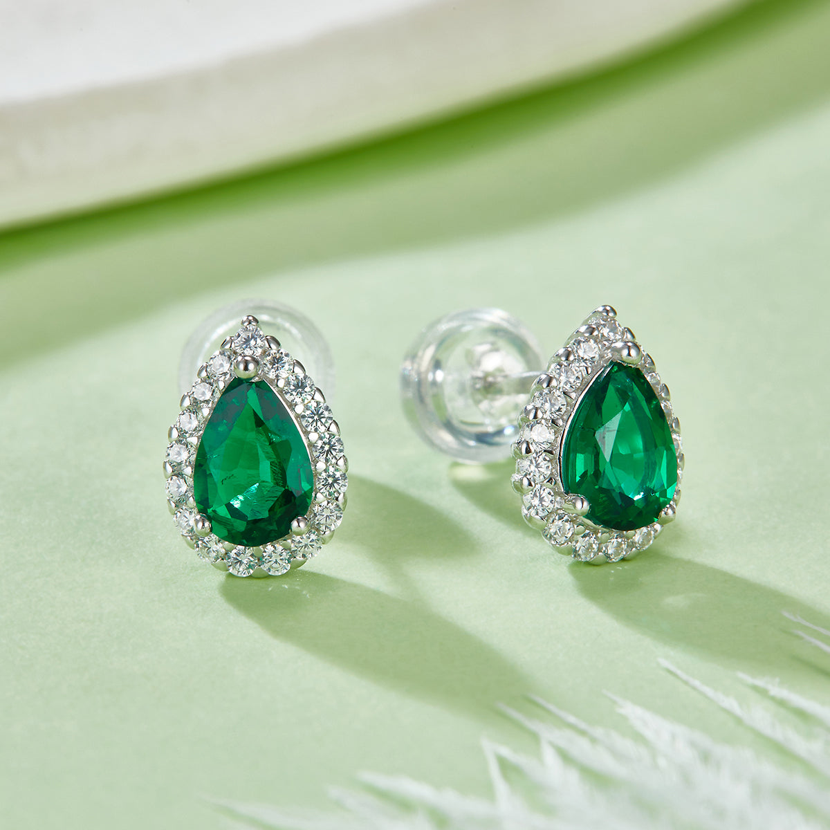 1.0 CT Pear Cut Lab-Grown Colored Gemstone Earrings in White Gold Plated Sterling Silver#6