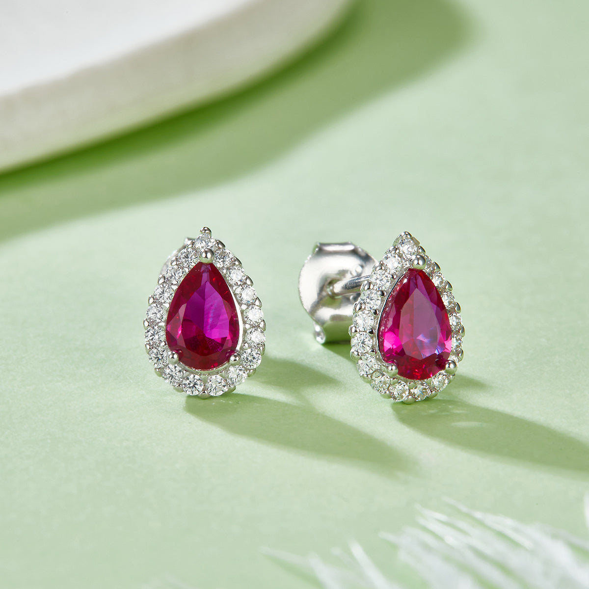 1.0 CT Pear Cut Lab-Grown Colored Gemstone Earrings in White Gold Plated Sterling Silver#5