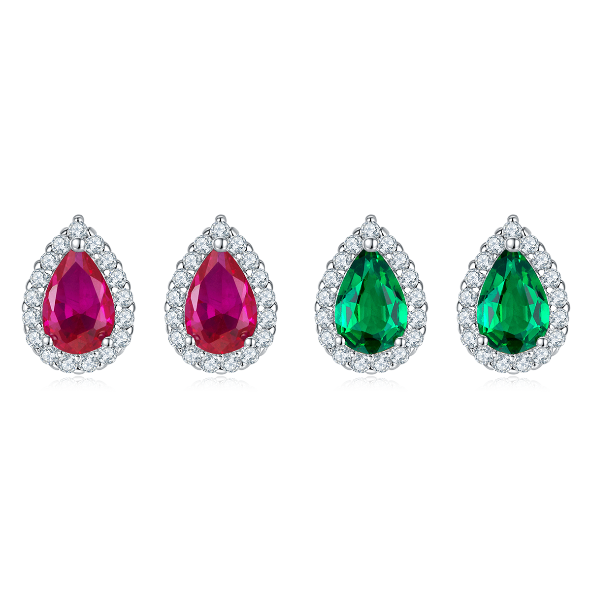 1.0 CT Pear Cut Lab-Grown Colored Gemstone Earrings in White Gold Plated Sterling Silver#3