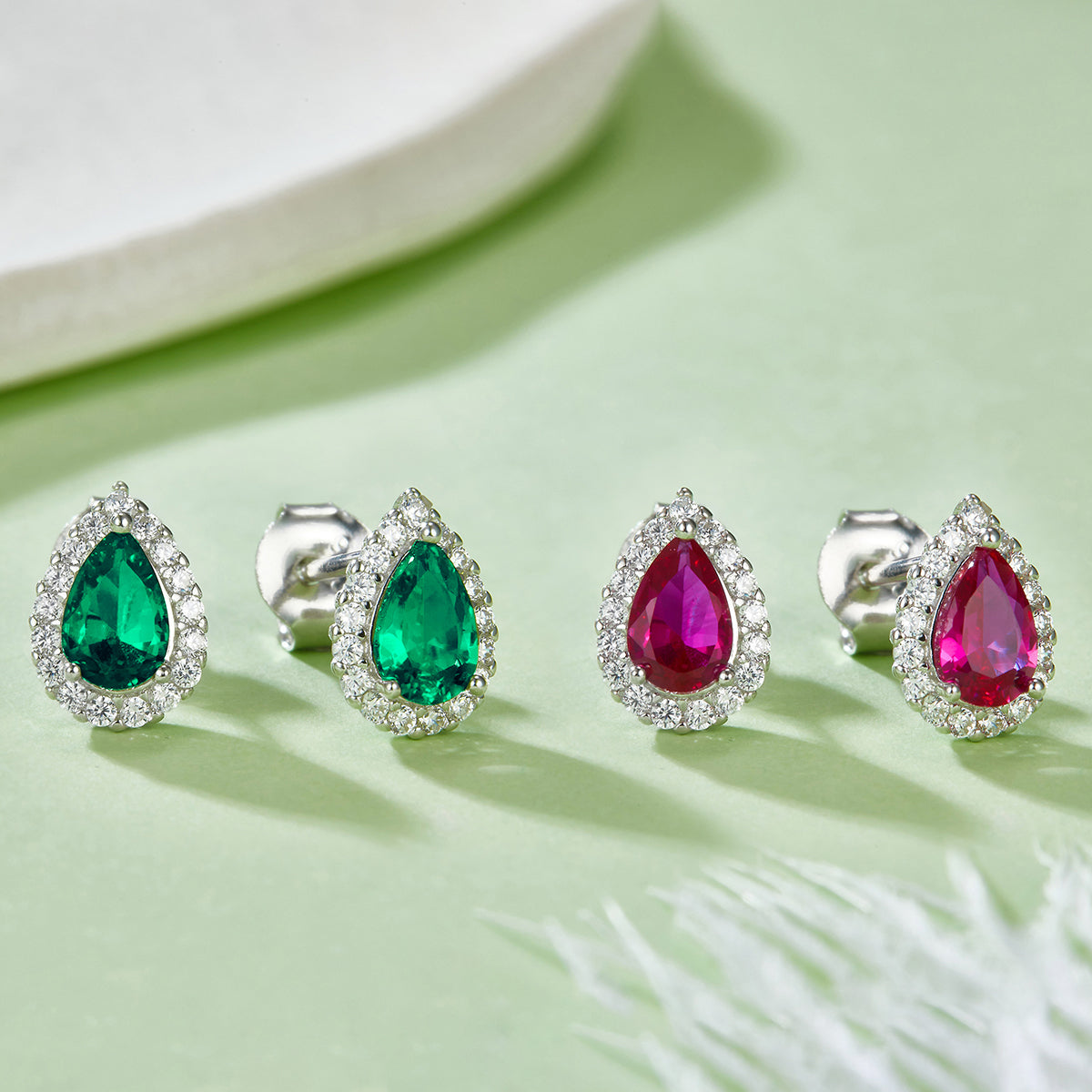 1.0 CT Pear Cut Lab-Grown Colored Gemstone Earrings in White Gold Plated Sterling Silver#4