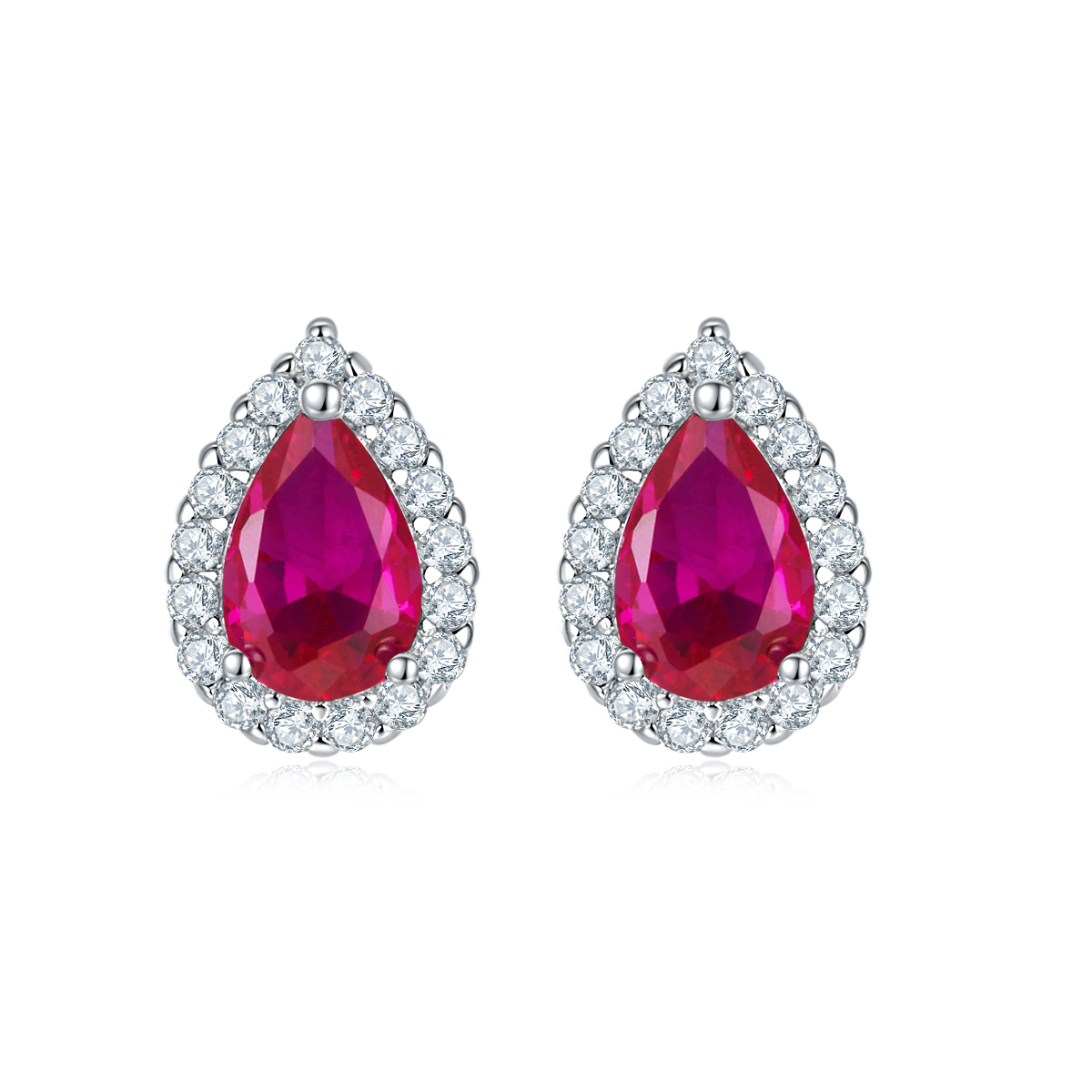 1.0 CT Pear Cut Lab-Grown Colored Gemstone Earrings in White Gold Plated Sterling Silver#1