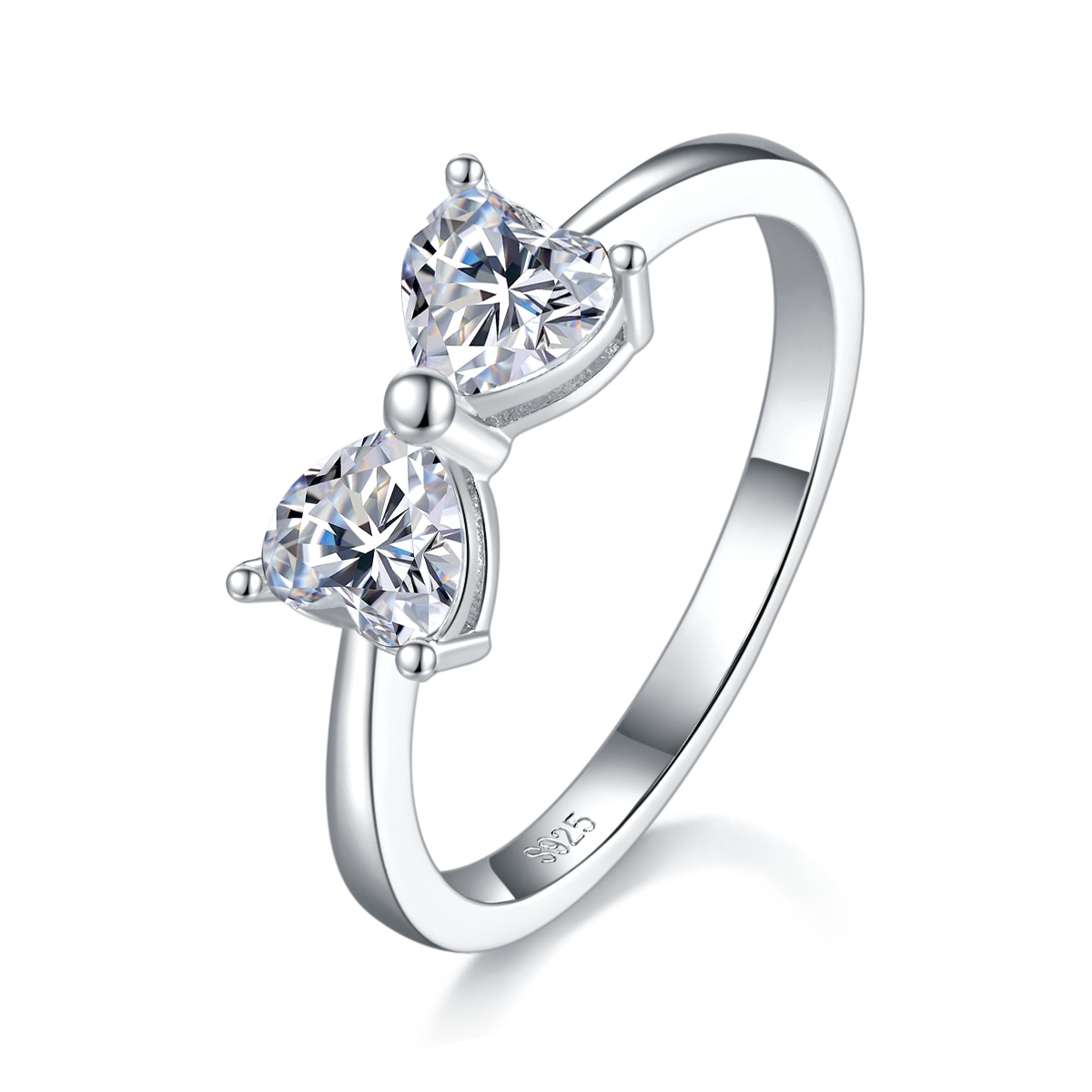 1.0 CT Main Stone (5.0mm) Heart Cut Moissanite Ring in 18K White Gold Plated Sterling Silver#0