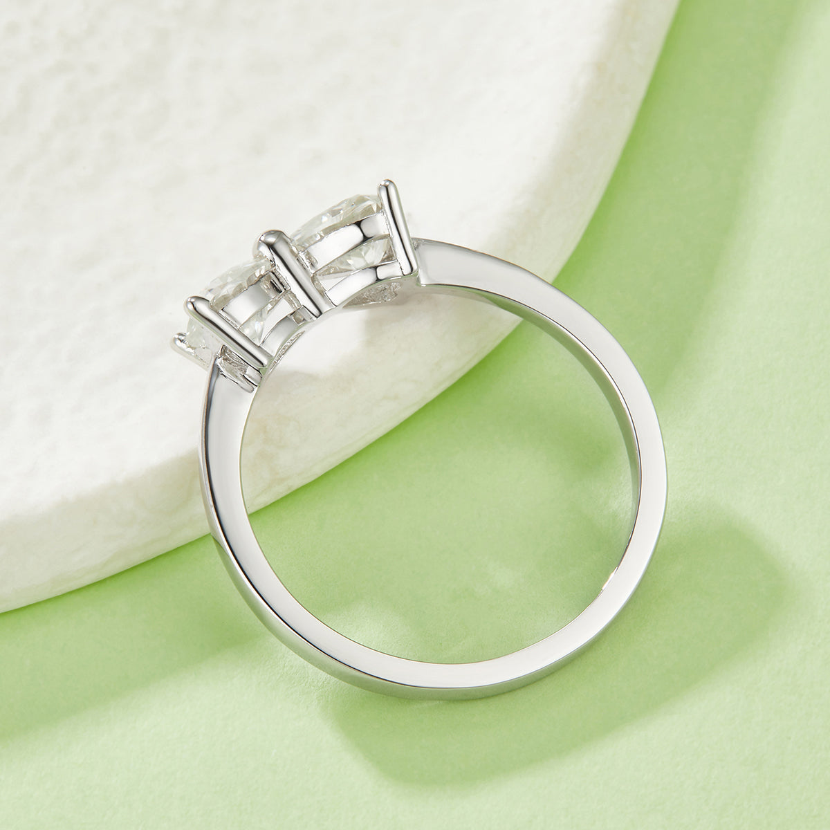 1.0 CT Main Stone (5.0mm) Heart Cut Moissanite Ring in 18K White Gold Plated Sterling Silver#2