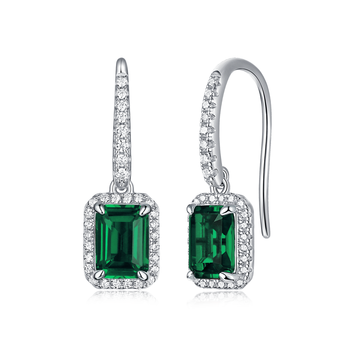 1.0 CT Emerald Cut Lab-Grown Colored Gemstone Earrings in White Gold Plated Sterling Silver#3