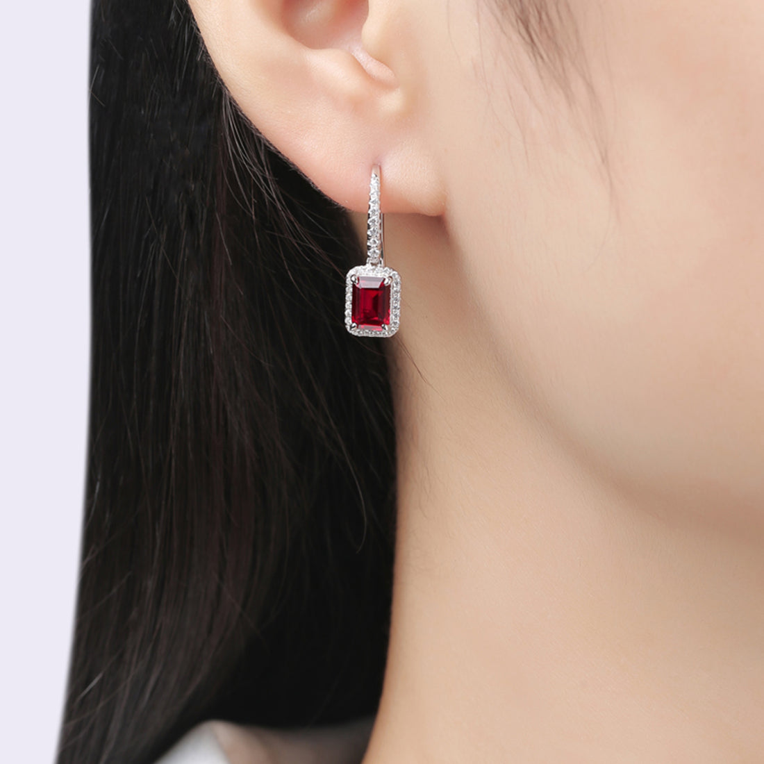 1.0 CT Emerald Cut Lab-Grown Colored Gemstone Earrings in White Gold Plated Sterling Silver#0
