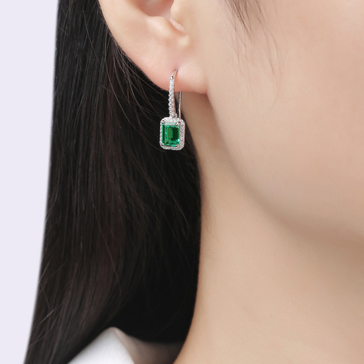 1.0 CT Emerald Cut Lab-Grown Colored Gemstone Earrings in White Gold Plated Sterling Silver#6