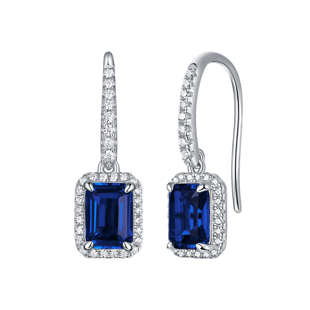 1.0 CT Emerald Cut Lab-Grown Colored Gemstone Earrings in White Gold Plated Sterling Silver#5