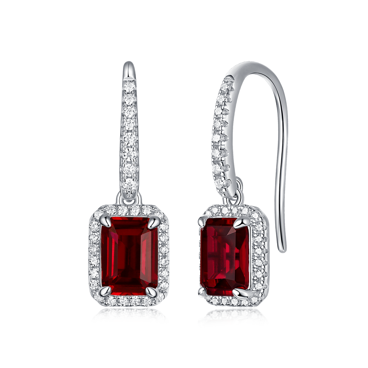 1.0 CT Emerald Cut Lab-Grown Colored Gemstone Earrings in White Gold Plated Sterling Silver#4