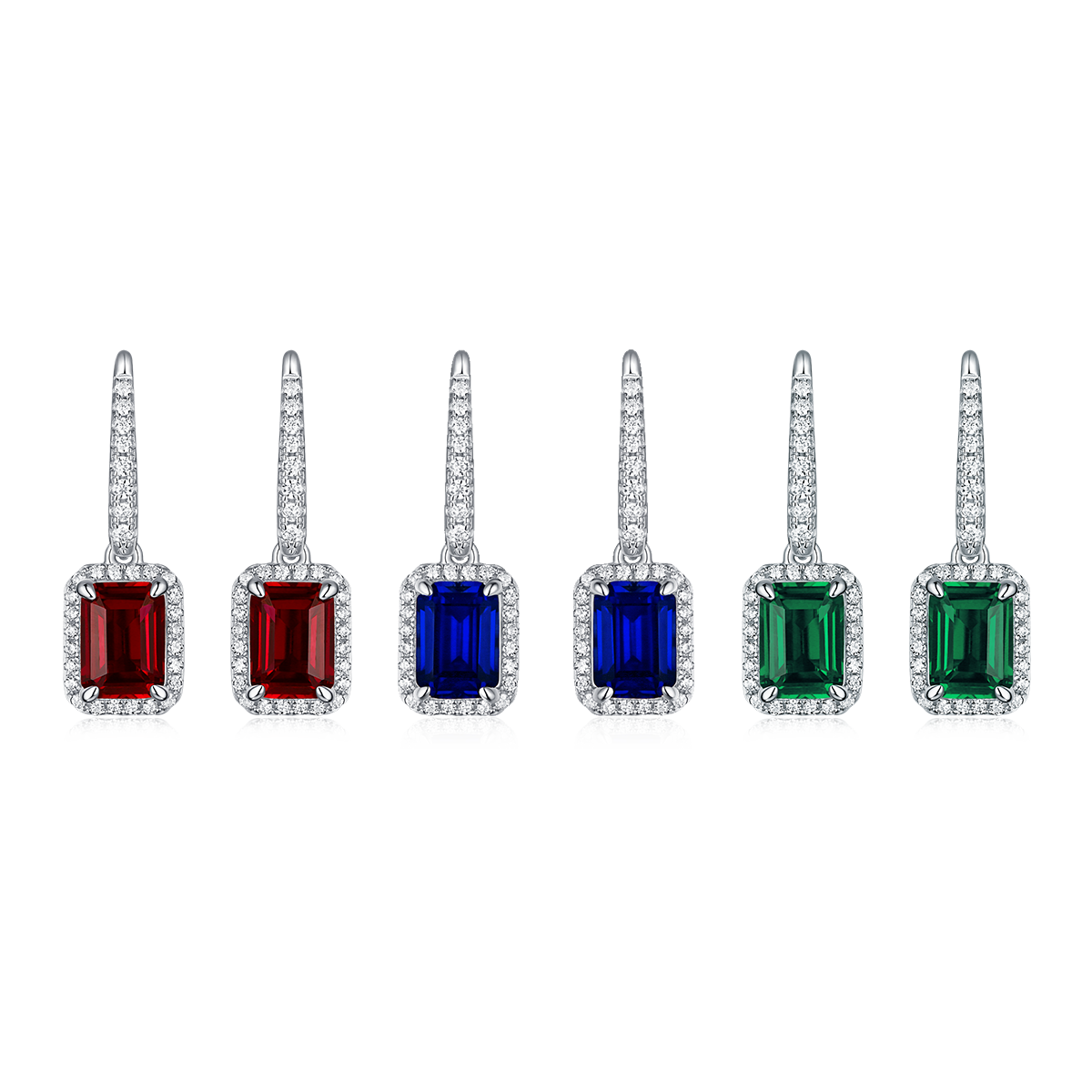 1.0 CT Emerald Cut Lab-Grown Colored Gemstone Earrings in White Gold Plated Sterling Silver#2