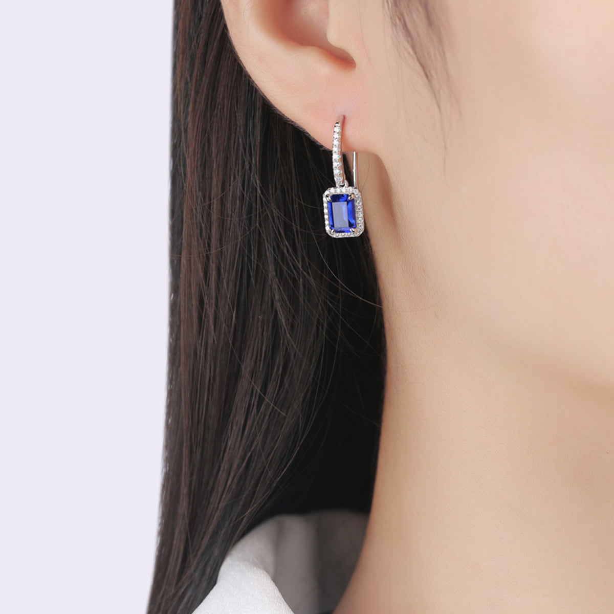 1.0 CT Emerald Cut Lab-Grown Colored Gemstone Earrings in White Gold Plated Sterling Silver#8