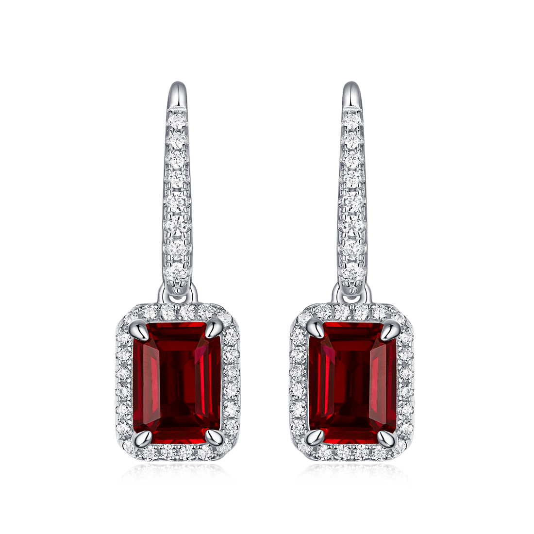 1.0 CT Emerald Cut Lab-Grown Colored Gemstone Earrings in White Gold Plated Sterling Silver#0