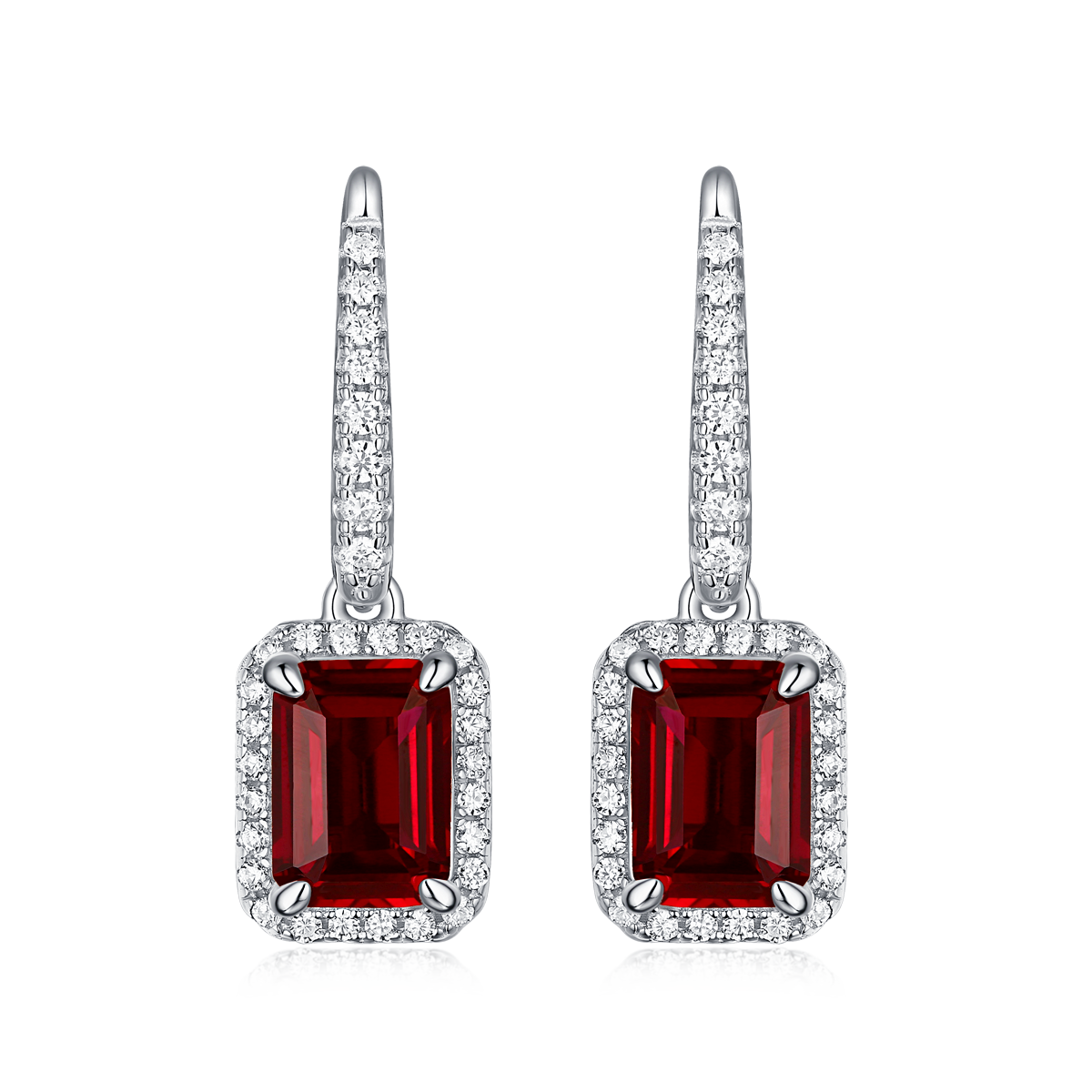 1.0 CT Emerald Cut Lab-Grown Colored Gemstone Earrings in White Gold Plated Sterling Silver#0