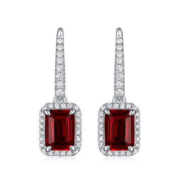 1.0 CT Emerald Cut Lab-Grown Colored Gemstone Earrings in White Gold Plated Sterling Silver#0
