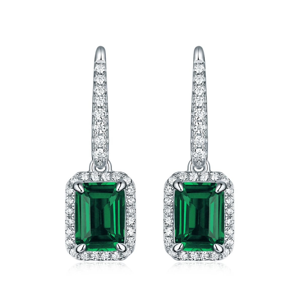 1.0 CT Emerald Cut Lab-Grown Colored Gemstone Earrings in White Gold Plated Sterling Silver#1
