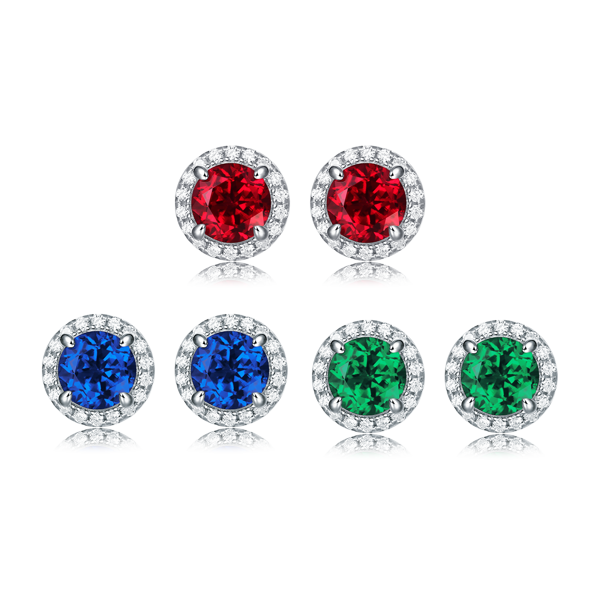 1.0 CT Round Cut Lab-Grown Colored Gemstone Stud Earrings in White Gold Plated Sterling Silver#2