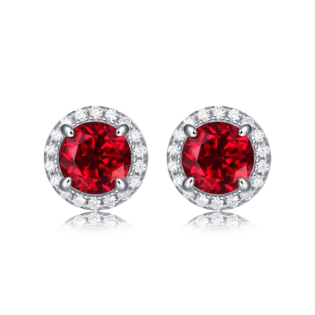 1.0 CT Round Cut Lab-Grown Colored Gemstone Stud Earrings in White Gold Plated Sterling Silver#0