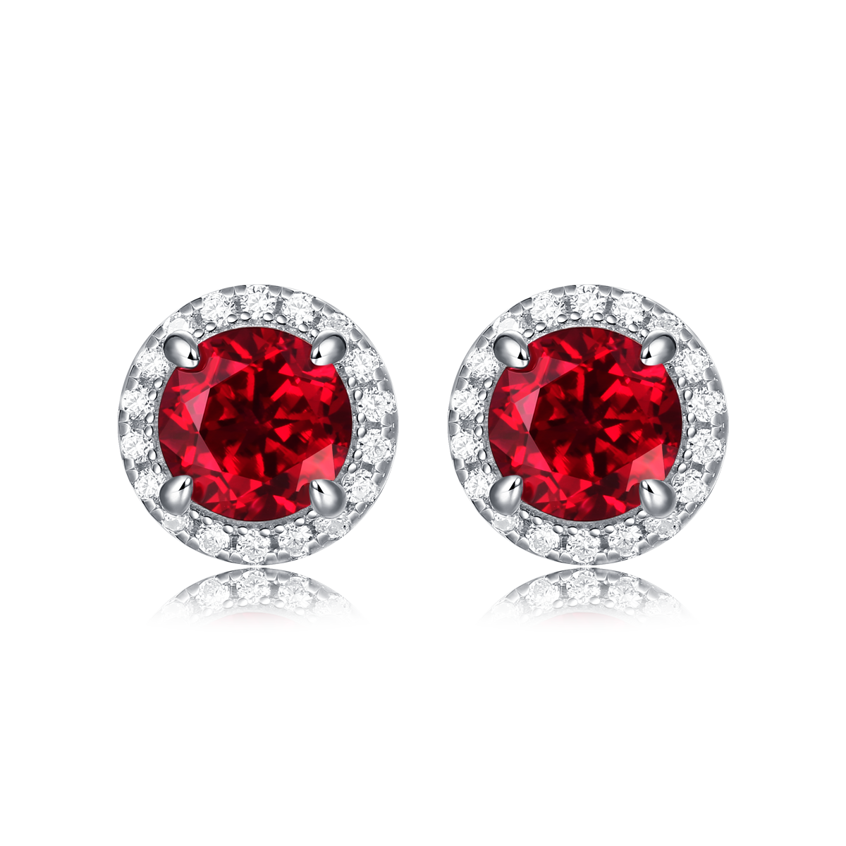 1.0 CT Round Cut Lab-Grown Colored Gemstone Stud Earrings in White Gold Plated Sterling Silver#0