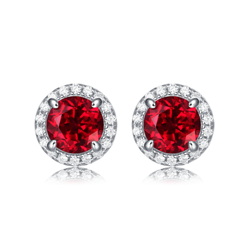 1.0 CT Round Cut Lab-Grown Colored Gemstone Stud Earrings in White Gold Plated Sterling Silver#0