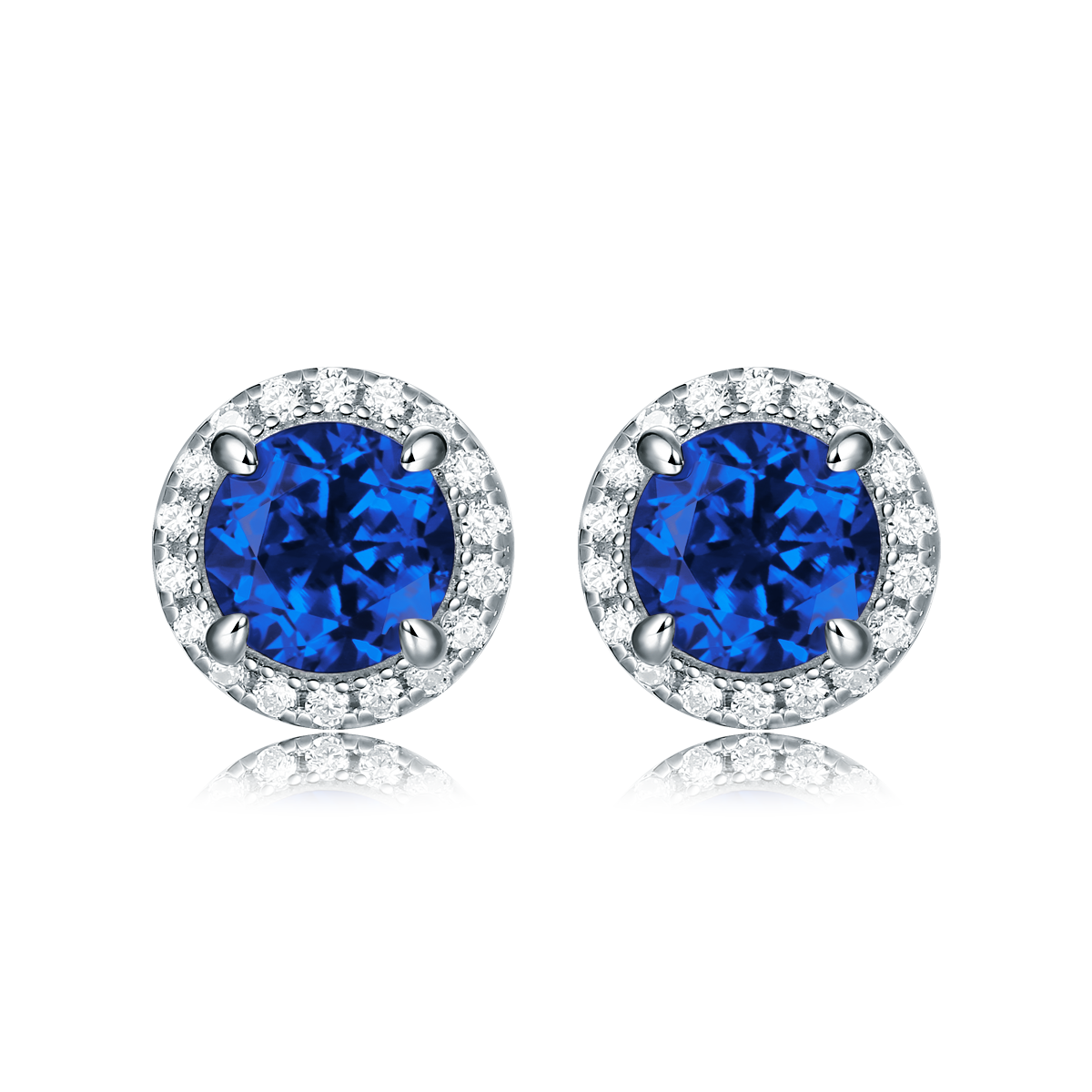 1.0 CT Round Cut Lab-Grown Colored Gemstone Stud Earrings in White Gold Plated Sterling Silver#1