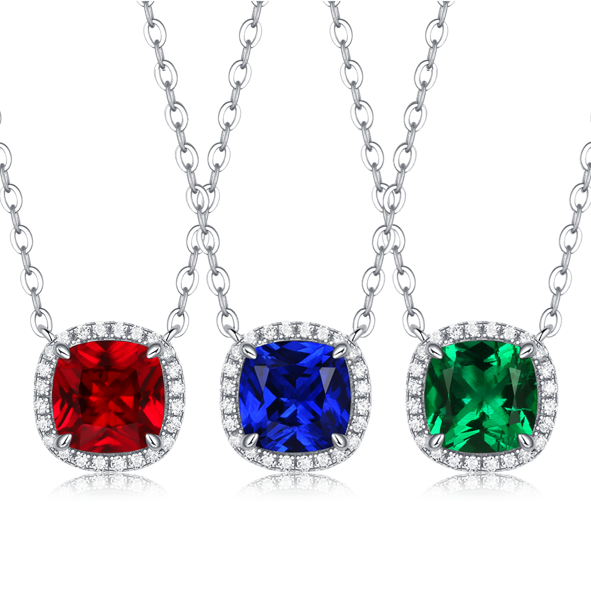 1.5 CT Cushion Cut Lab-Grown Colored Gemstone Necklace in White Gold Plated Sterling Silver#3