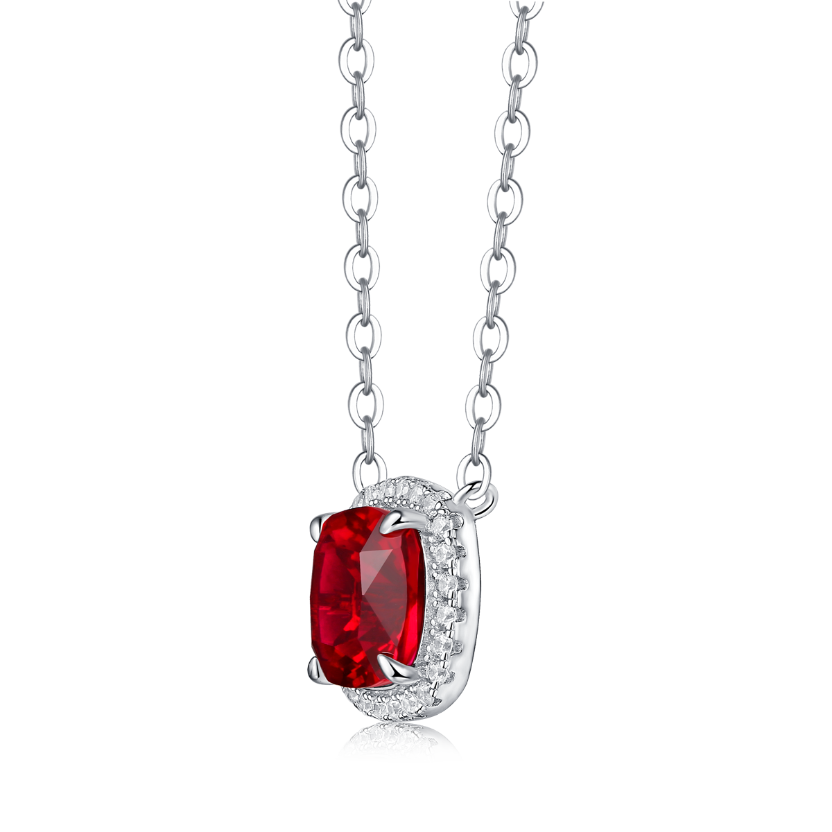 1.5 CT Cushion Cut Lab-Grown Colored Gemstone Necklace in White Gold Plated Sterling Silver#5