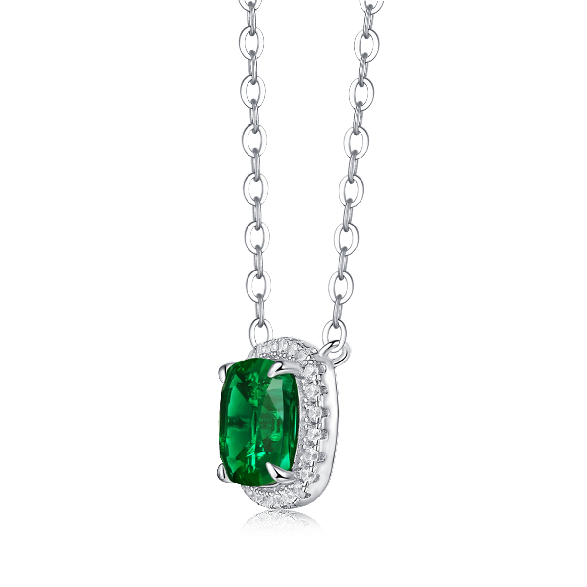 1.5 CT Cushion Cut Lab-Grown Colored Gemstone Necklace in White Gold Plated Sterling Silver#4