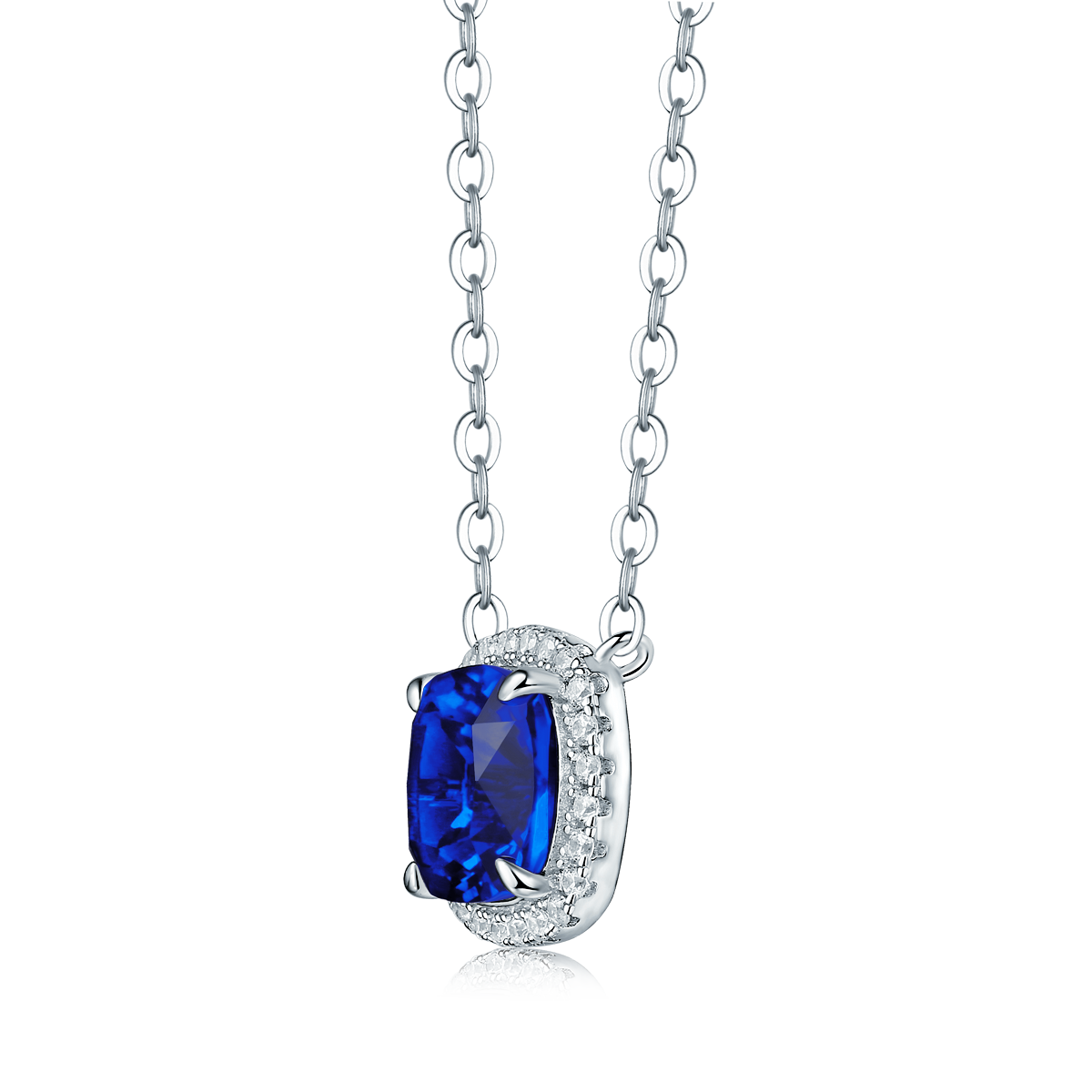 1.5 CT Cushion Cut Lab-Grown Colored Gemstone Necklace in White Gold Plated Sterling Silver#6