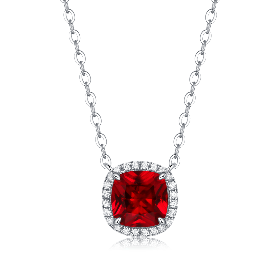 1.5 CT Cushion Cut Lab-Grown Colored Gemstone Necklace in White Gold Plated Sterling Silver#0