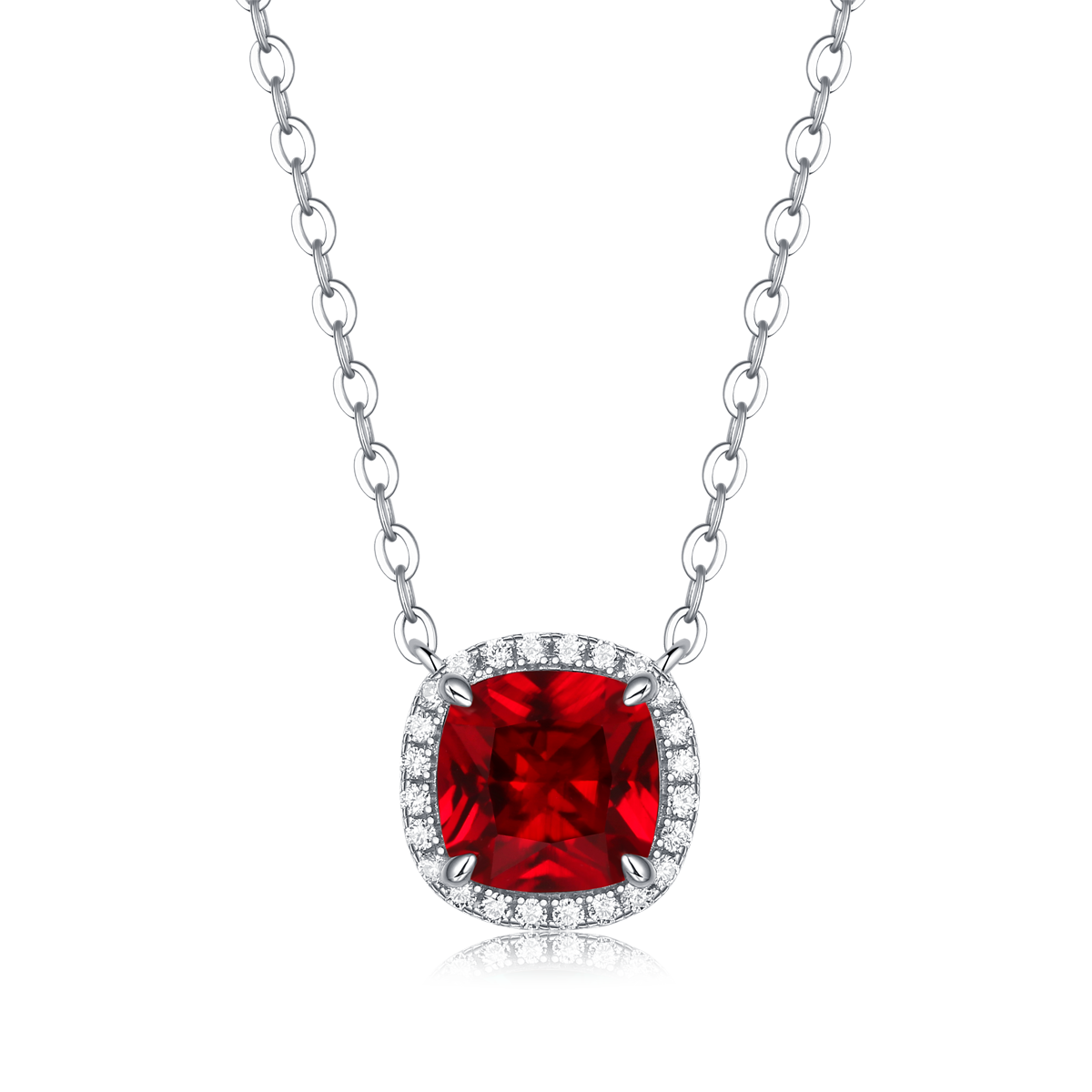 1.5 CT Cushion Cut Lab-Grown Colored Gemstone Necklace in White Gold Plated Sterling Silver#0
