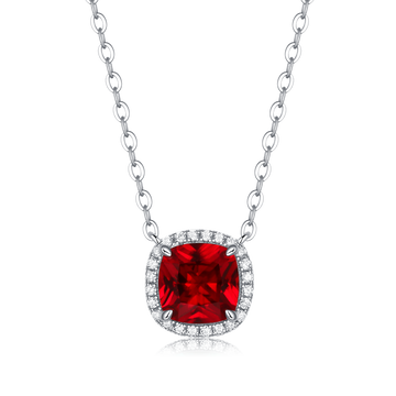 1.5 CT Cushion Cut Lab-Grown Colored Gemstone Necklace in White Gold Plated Sterling Silver#0