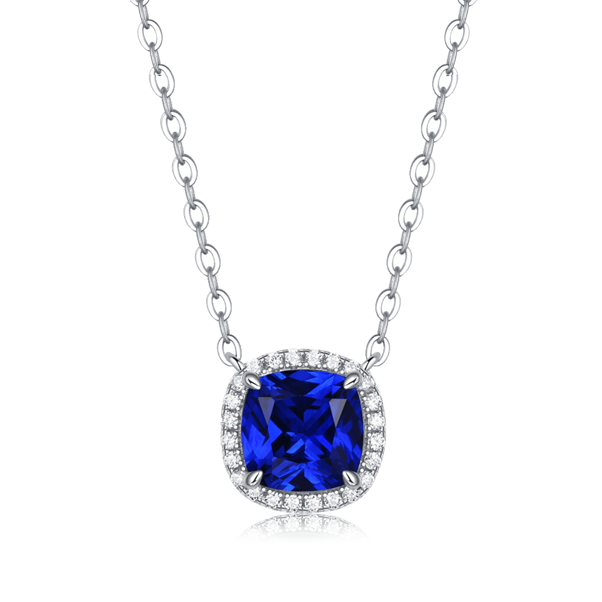 1.5 CT Cushion Cut Lab-Grown Colored Gemstone Necklace in White Gold Plated Sterling Silver#1