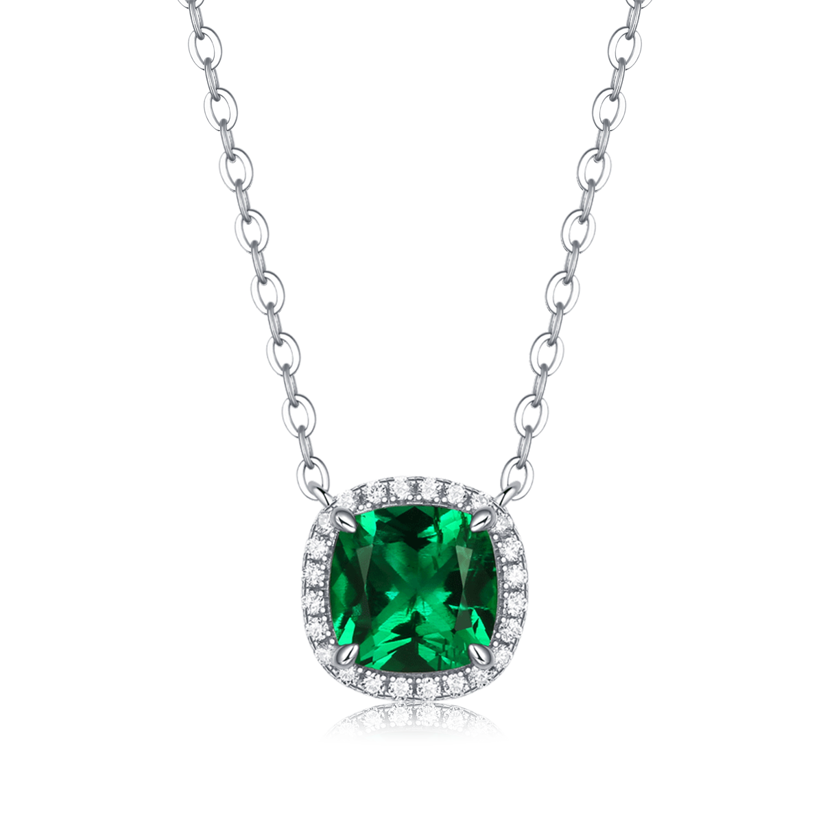 1.5 CT Cushion Cut Lab-Grown Colored Gemstone Necklace in White Gold Plated Sterling Silver#2