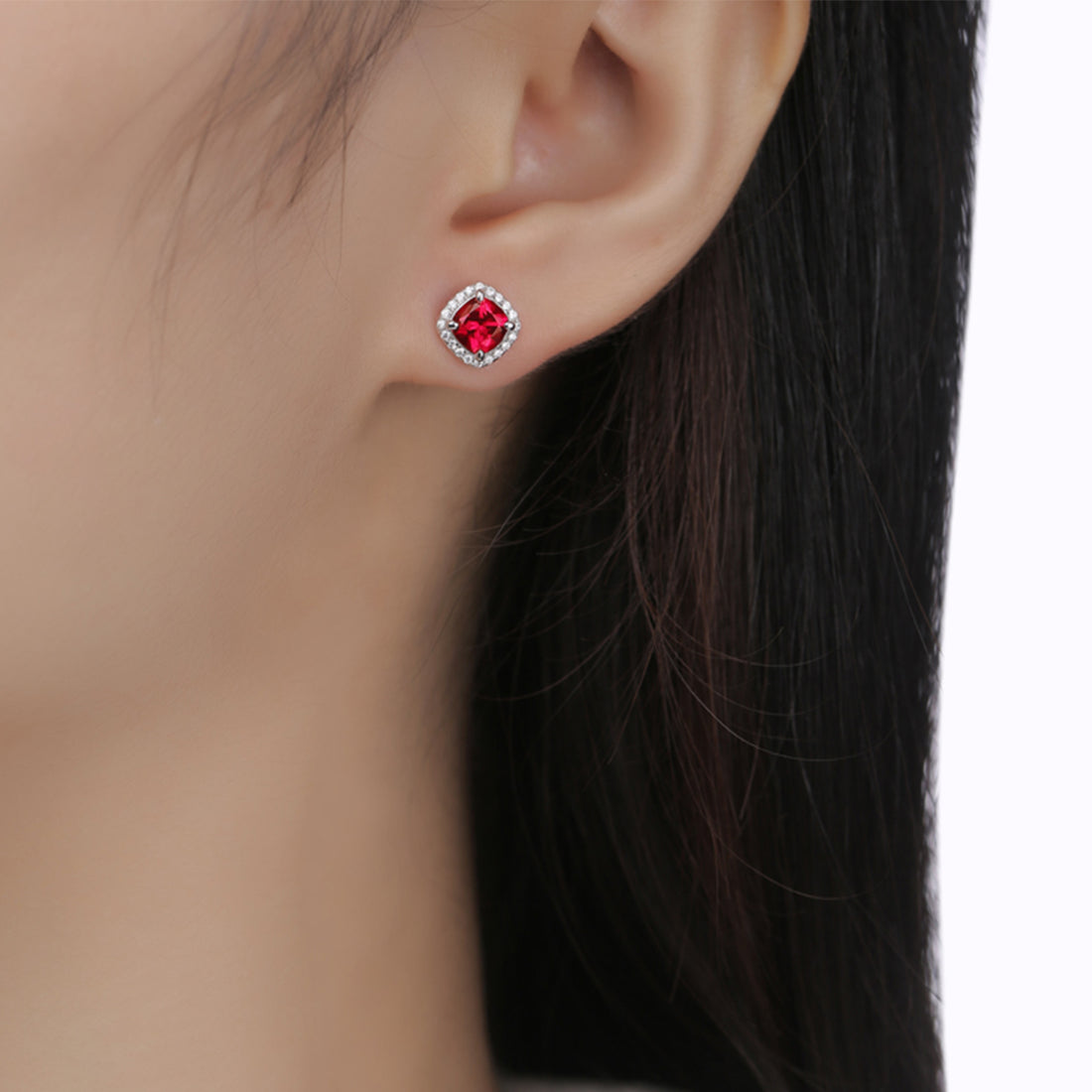 1.0 CT Cushion Cut Lab-Grown Colored Gemstone Stud Earrings in White Gold Plated Sterling Silver#0