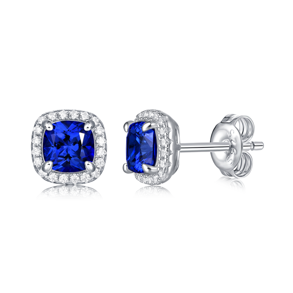 1.0 CT Cushion Cut Lab-Grown Colored Gemstone Stud Earrings in White Gold Plated Sterling Silver#3
