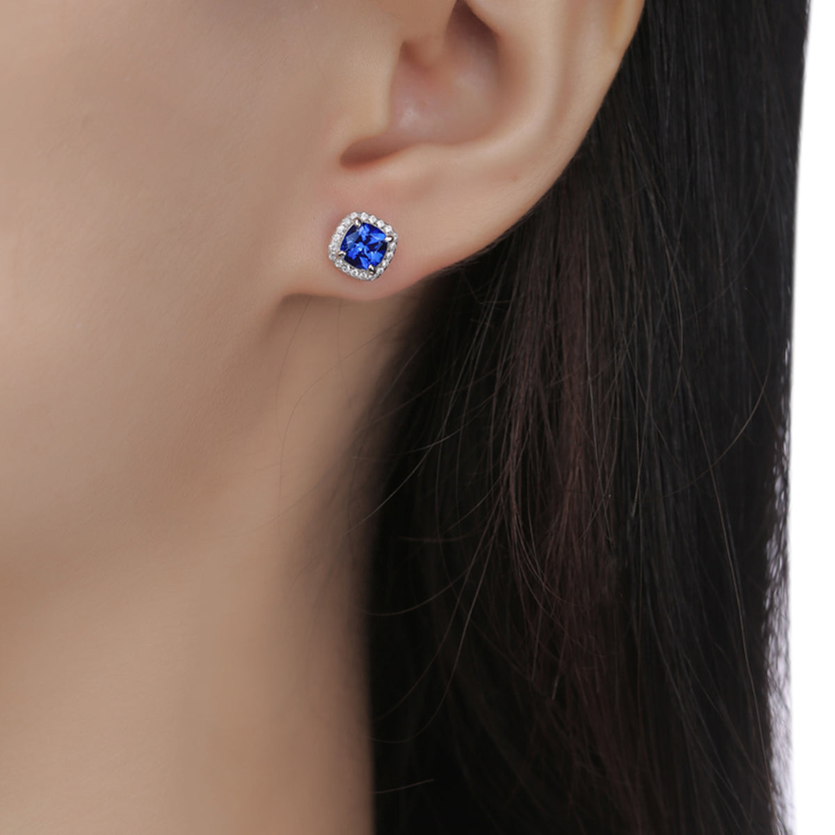 1.0 CT Cushion Cut Lab-Grown Colored Gemstone Stud Earrings in White Gold Plated Sterling Silver#5