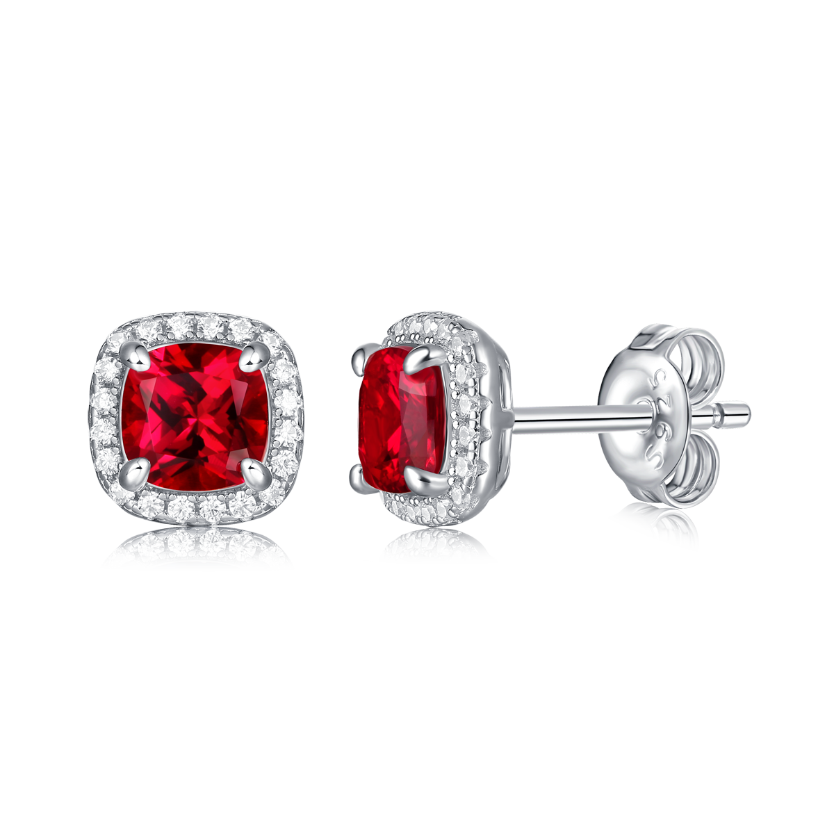 1.0 CT Cushion Cut Lab-Grown Colored Gemstone Stud Earrings in White Gold Plated Sterling Silver#2