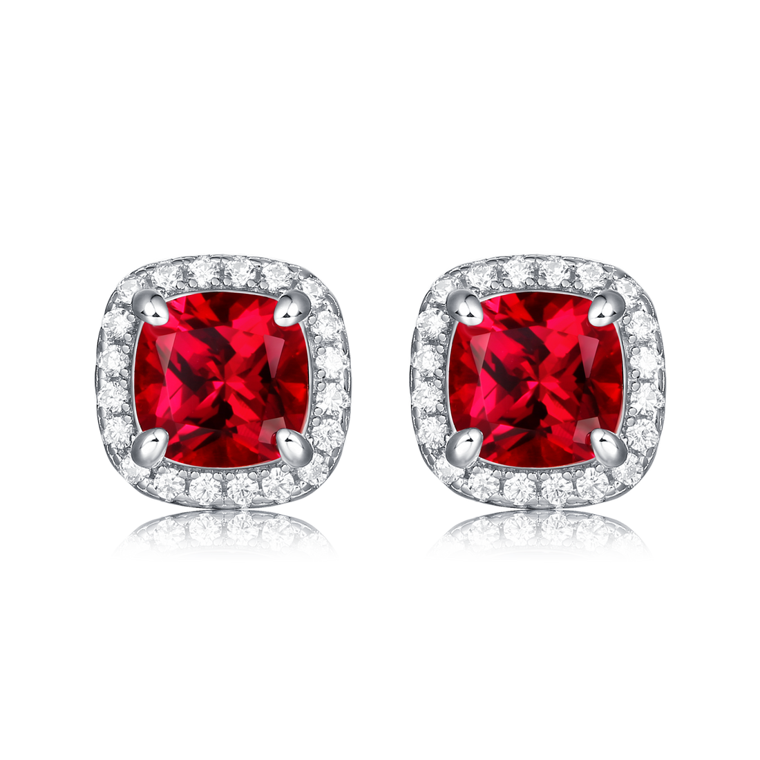 1.0 CT Cushion Cut Lab-Grown Colored Gemstone Stud Earrings in White Gold Plated Sterling Silver#0