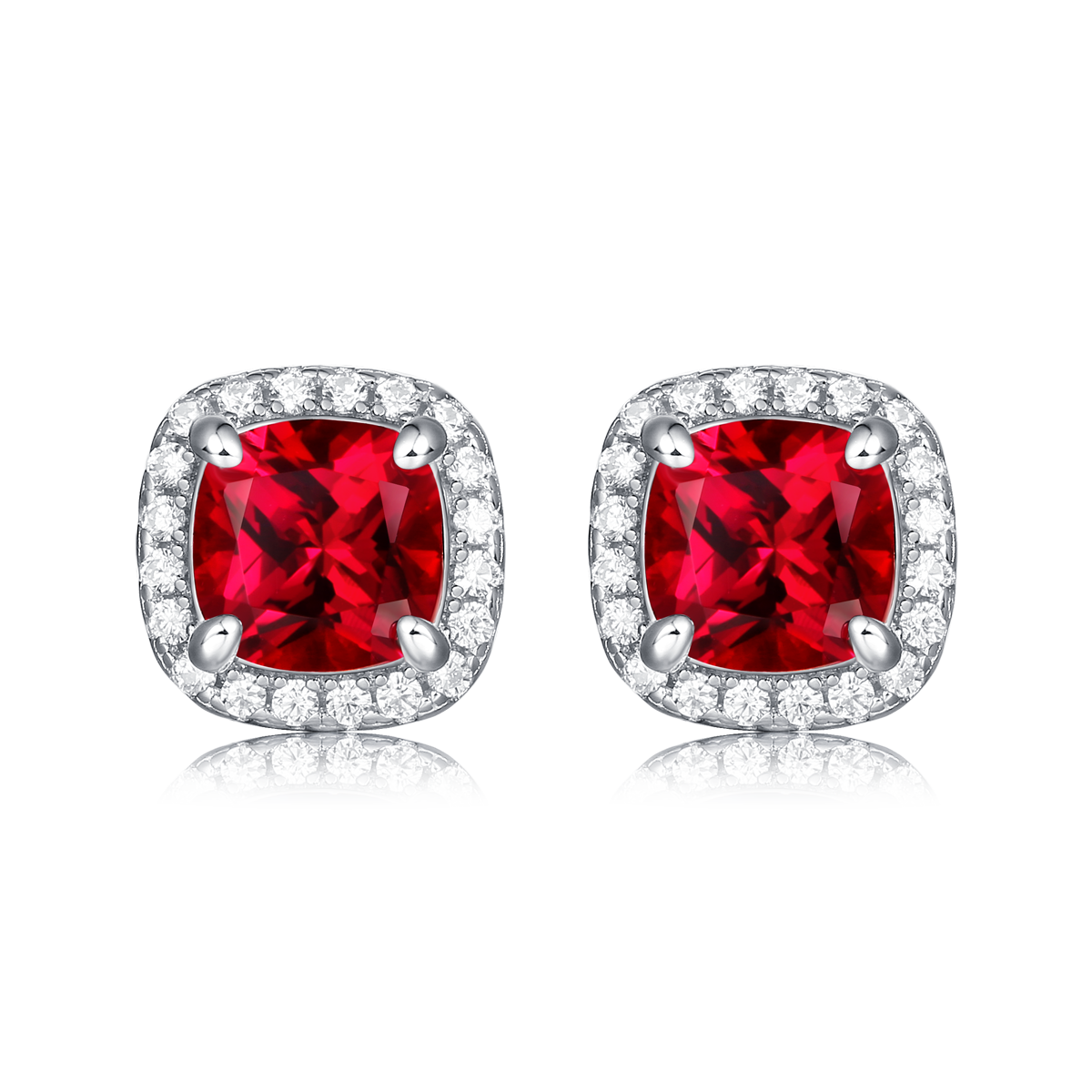1.0 CT Cushion Cut Lab-Grown Colored Gemstone Stud Earrings in White Gold Plated Sterling Silver#0