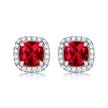 1.0 CT Cushion Cut Lab-Grown Colored Gemstone Stud Earrings in White Gold Plated Sterling Silver#0