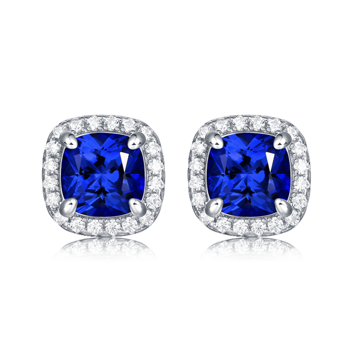 1.0 CT Cushion Cut Lab-Grown Colored Gemstone Stud Earrings in White Gold Plated Sterling Silver#1